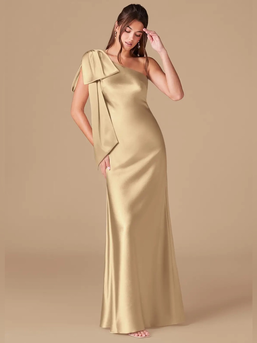 NWT Azazie Champagne Capri One Shoulder Dress